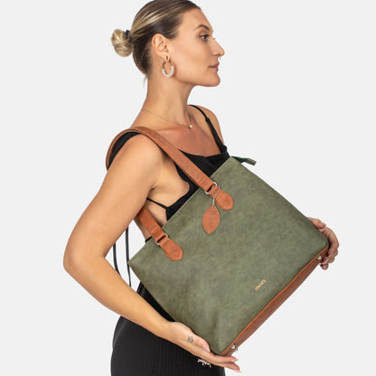 Ladylike Tote Bag (Tan &amp; Green)