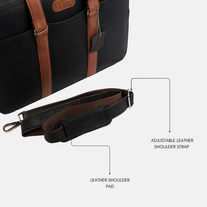 Commander Leather Laptop Bag in Black and Tan