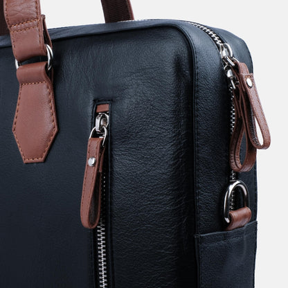 NexusBlend Navy Blue Tan Laptop Bag - Sleek and Functional