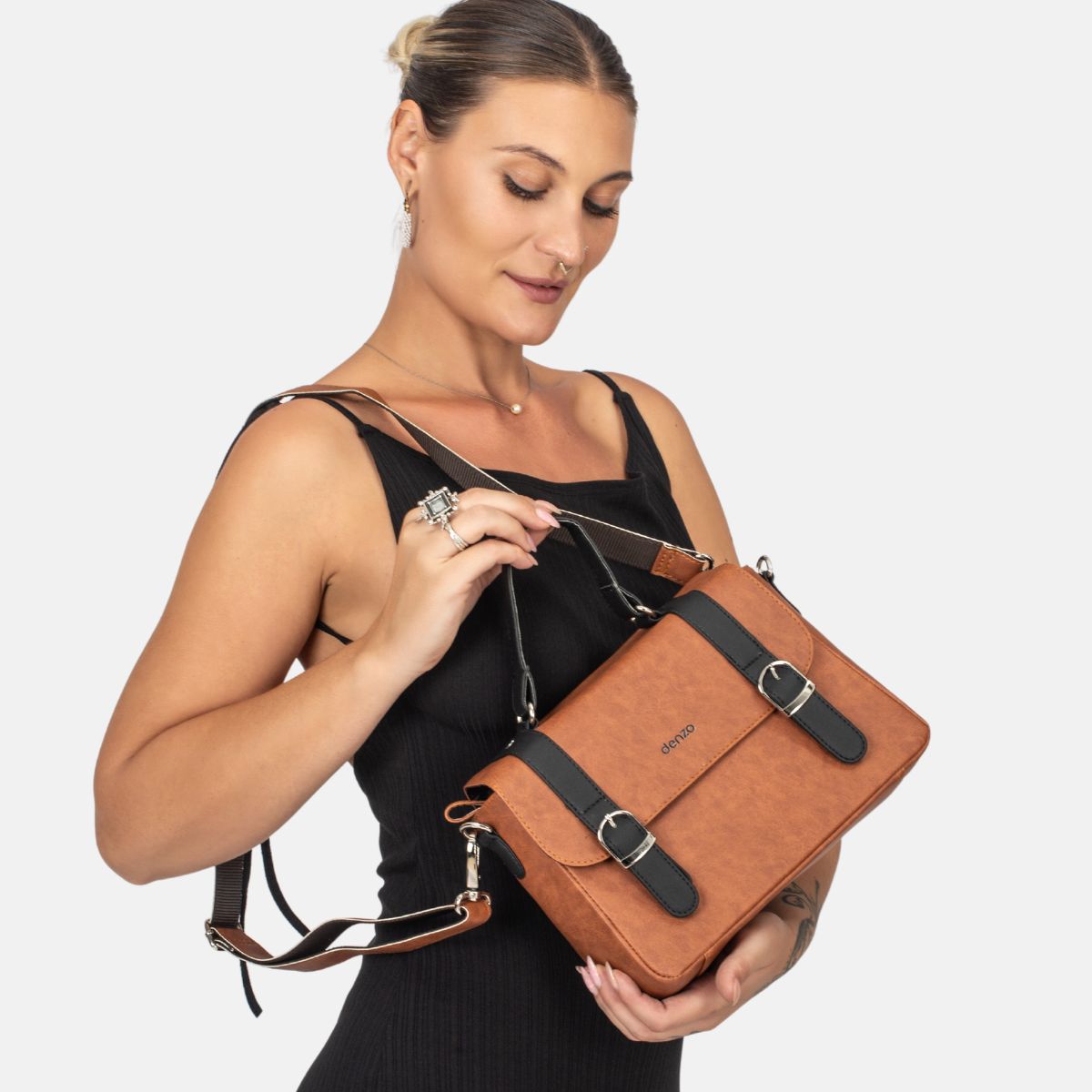 Imperial Black &amp; Tan Mix Handbag with Sling