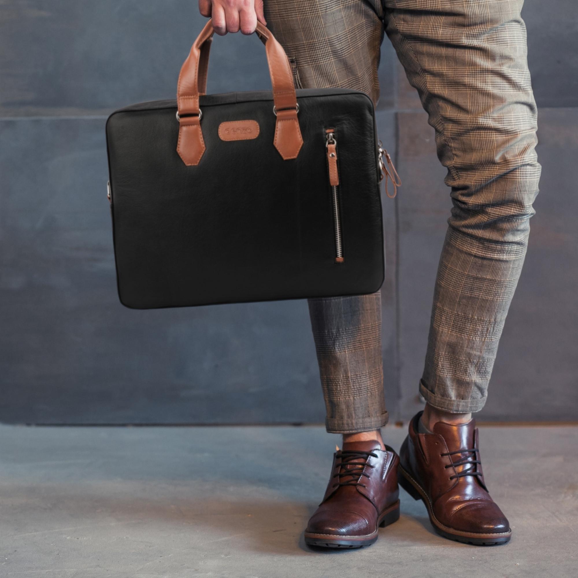 NexusBlend Black Tan Laptop Bag - Sleek and Functional