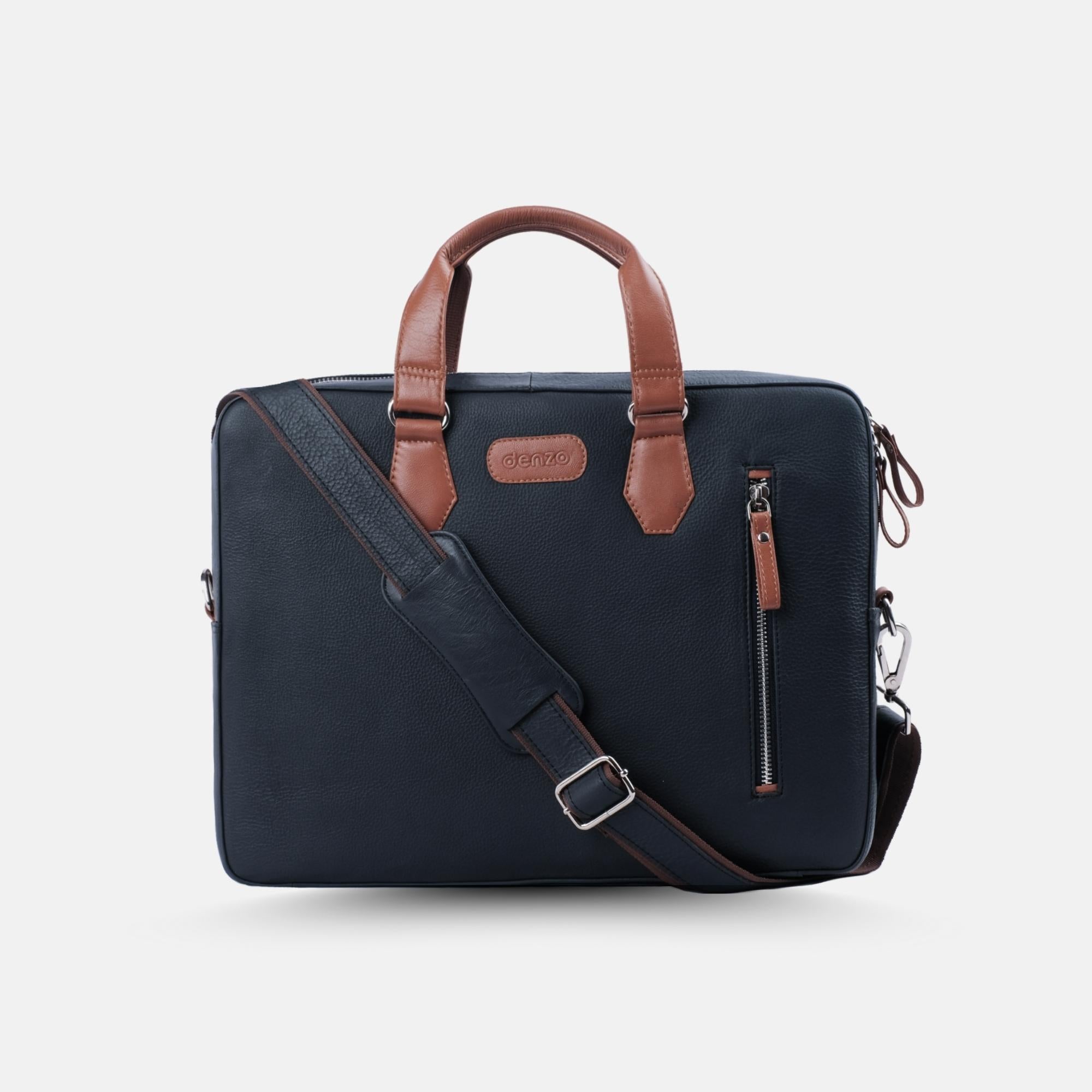 NexusBlend Navy Blue Tan Laptop Bag - Sleek and Functional