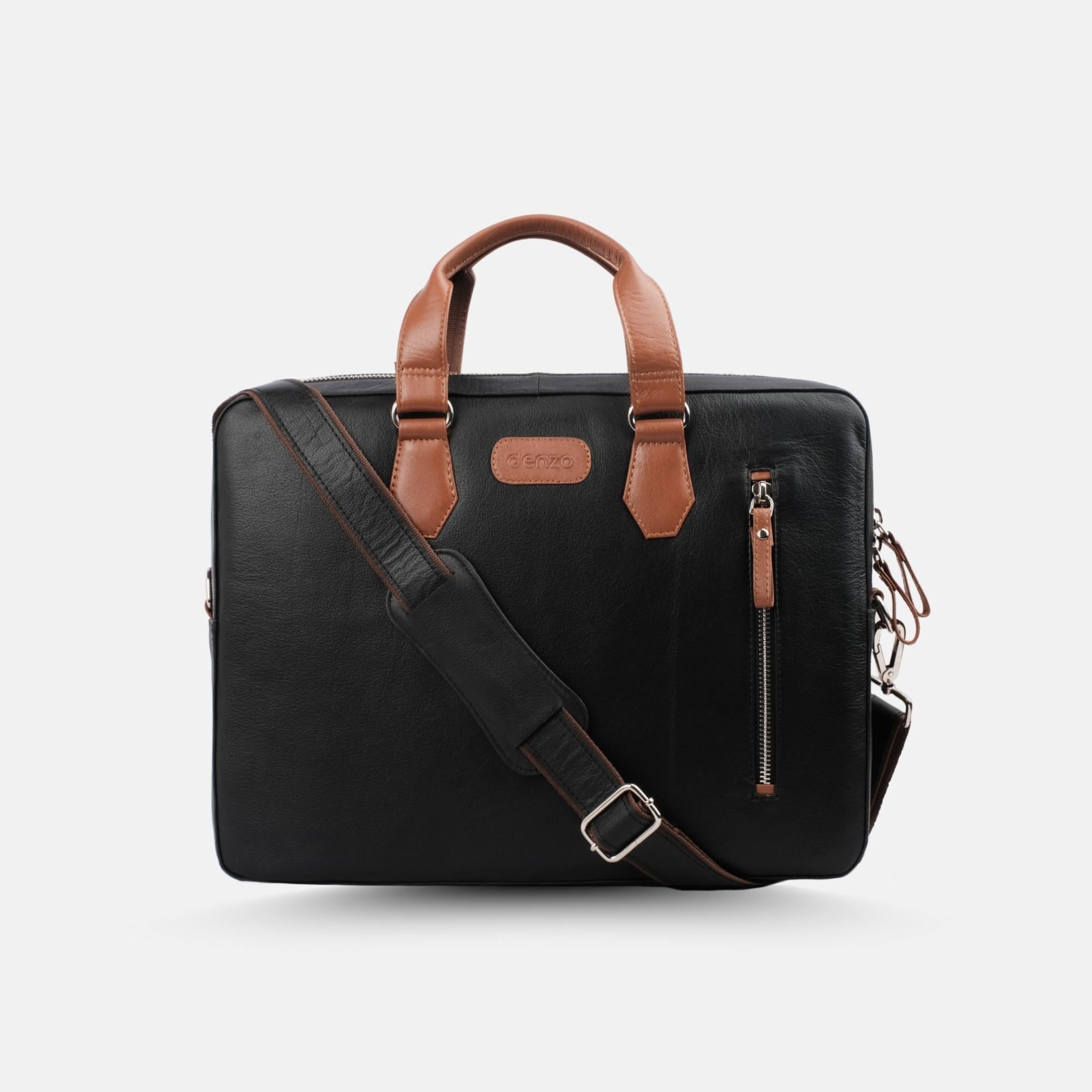 NexusBlend Black Tan Laptop Bag - Sleek and Functional