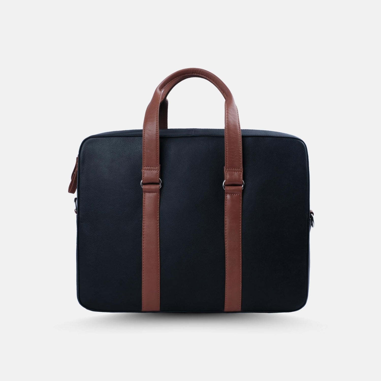 Commander Leather Laptop Bag in Navy Blue and Tan