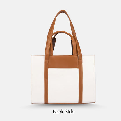 Lady Leader Tote Bag (Tan &amp; White)