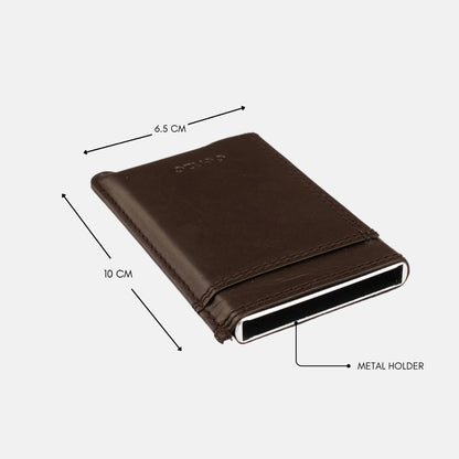 Pop-Up LeatherBound Metal Card Holder Chocolate Brown