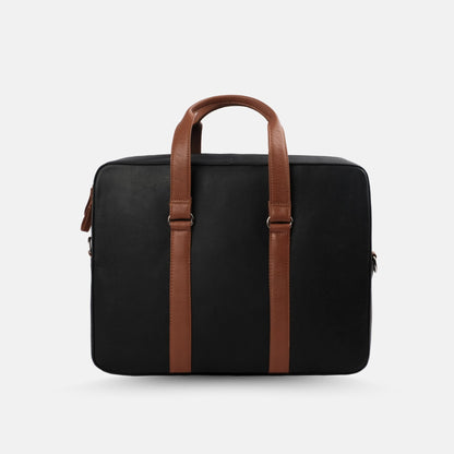 Commander Leather Laptop Bag in Black and Tan