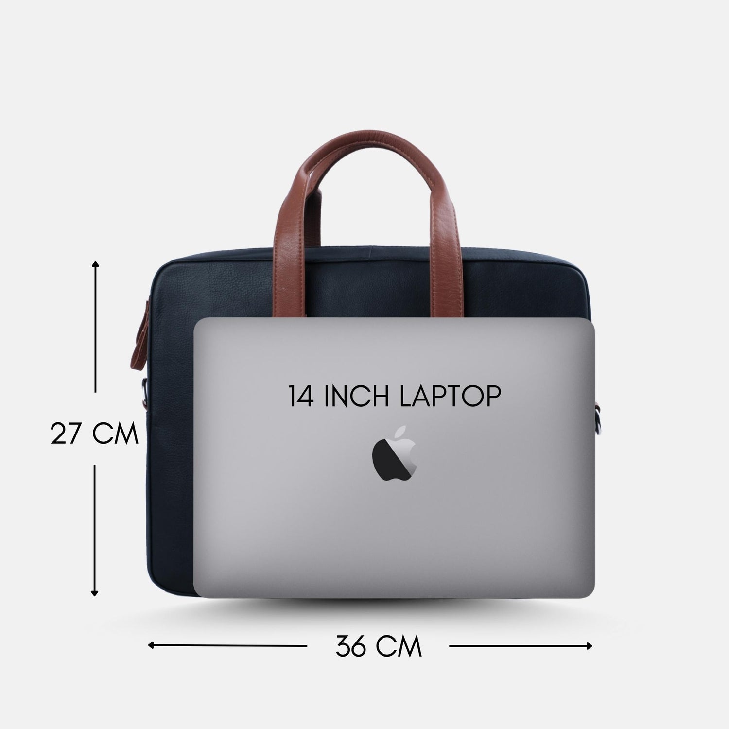 Commander Leather Laptop Bag in Navy Blue and Tan