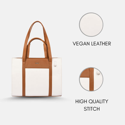 Lady Leader Tote Bag (Tan &amp; White)