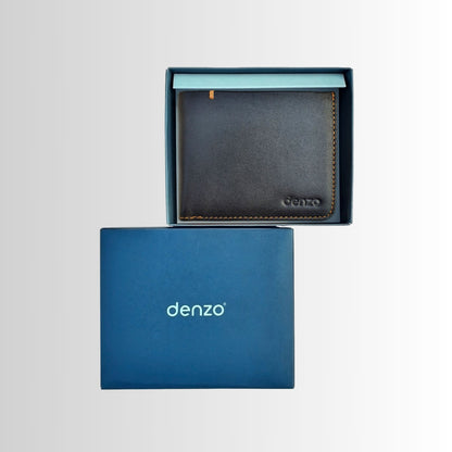 Multicolored Leather Wallet - Black &amp; Tan with RFID Protection I DENZO - Denzo Fashion Make a stylish statement with the DENZO Multicolored Leather Wallet. This unisex wallet features a sleek fusion of quality leather, high-level RFID protection and an ultra-functional design. With its generous space, compartments, secure flap closure, and classy matte finish gift box, it&