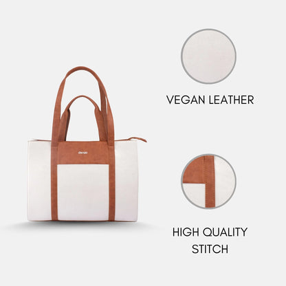 Lady Leader Tote Bag (Tan &amp; White)