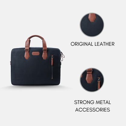 NexusBlend Navy Blue Tan Laptop Bag - Sleek and Functional