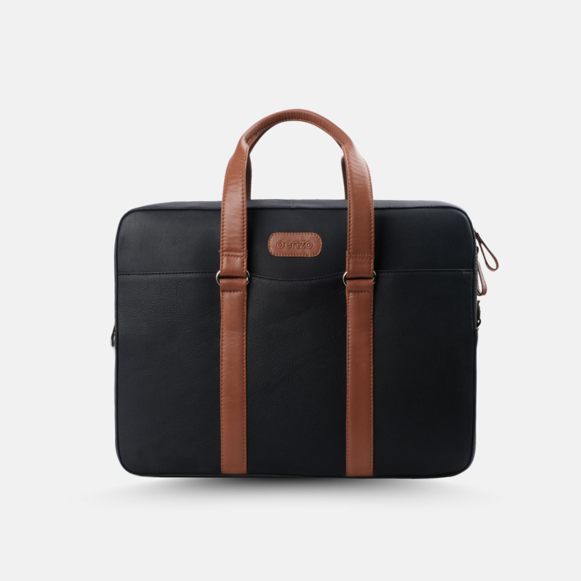 Commander Leather Laptop Bag in Black and Tan