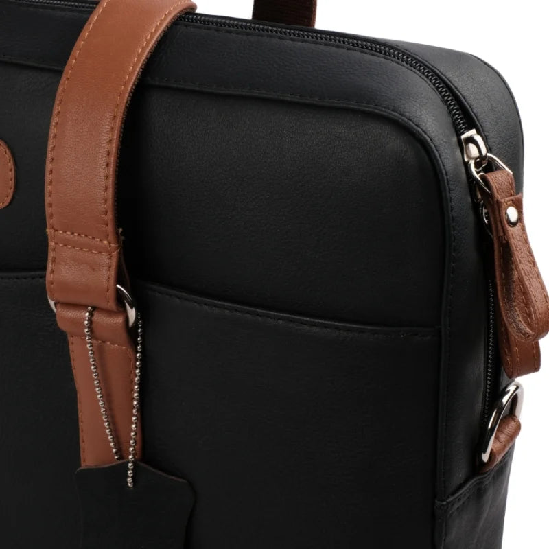 Commander Leather Laptop Bag in Black and Tan